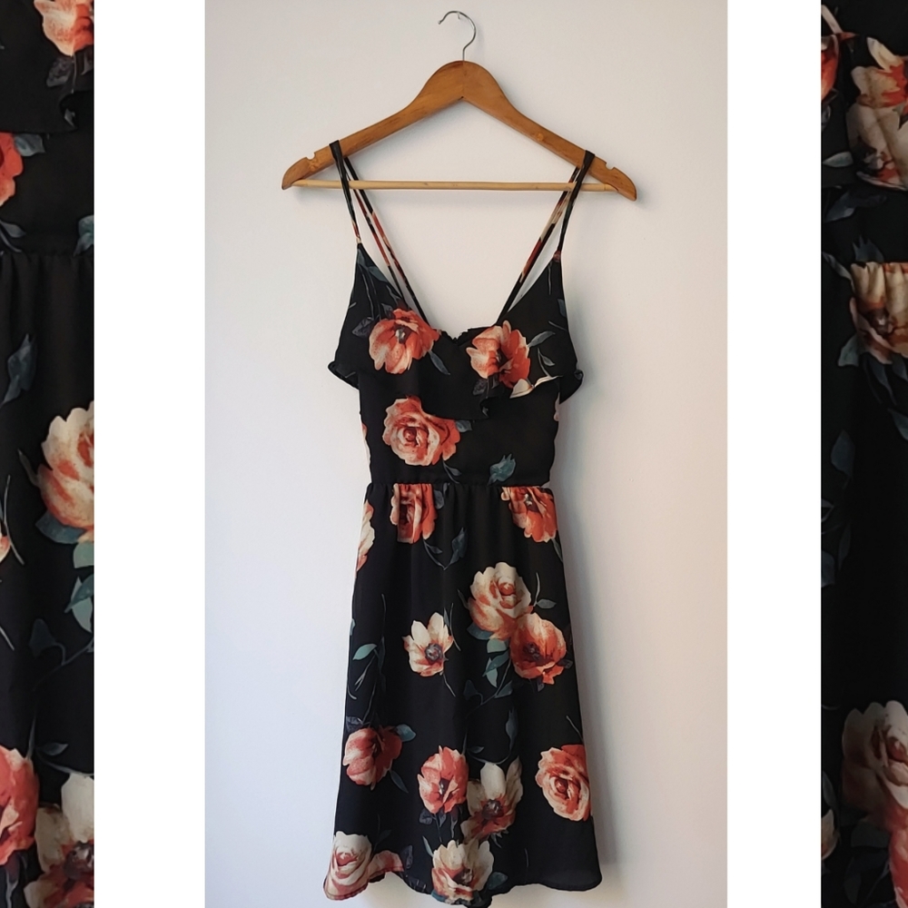 Black Floral Flounce Dress